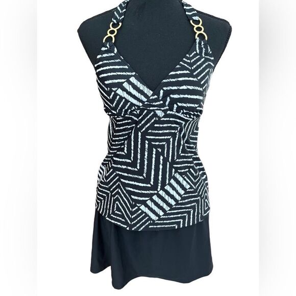 New with tags Anne Cole Collection 2 piece tankini, black/white size 8 - Picture 1 of 13